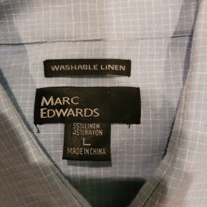 Mark Edwards men's light blue linen mix size large short sleeve shirt.